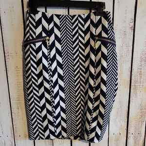 Michael Kors Navy and White Chevron Pencil Skirt